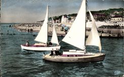 MODERN CARD Deauville Trouville Sailing ships returning in the basin Boats