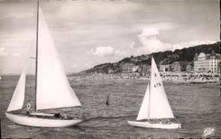 VINTAGE POSTCARD Deauville Flowered Beach Yachts and the Beach Boats
