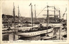 VINTAGE POSTCARD Deauville Flowered Beach Yacht in the Basin Boats