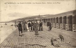 VINTAGE POSTCARD Deauville Beach Flowered the New Baths Cabins on the beach