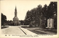 VINTAGE POSTCARD Deauville the Flowered Beach L Church and the War memorial