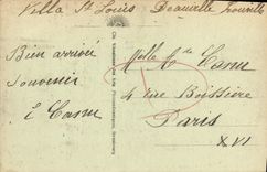 POSTAL Deauville de la VENDIMIA las plataformas florecidas de la playa vistas de los caballos de Hippisme de los jardines