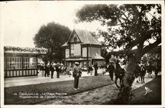 VINTAGE POSTCARD Deauville the Flowered Beach Hippodrome of Clairefontaine Hippisme Horses