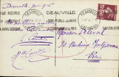 El hotel de Deauville Normandia de la POSTAL de la VENDIMIA florecio el hotel y el tenis de Normandia de la playa