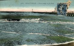 Tiempo pesado de Deauville de la POSTAL de la VENDIMIA con el embarcadero