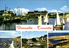 POSTAL MODERNA barcos redondos de la piscina del punto del bano de la hora D de Deauville Trouville