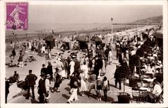 POSTAL Deauville de la VENDIMIA la playa florecida la playa y los tableros