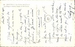 La POSTAL Deauville de la VENDIMIA la reina de las playas la playa tiene alta marea y los chalets