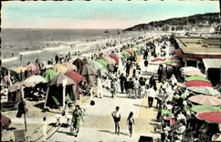 POSTAL Deauville de la VENDIMIA los tableros florecidos de la playa y la barra del Sun