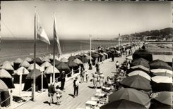 Playa florecida Deauville de la POSTAL de la VENDIMIA la playa y la barra del Sun