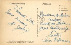 POSTAL Deauville de la VENDIMIA la playa florecida la manera de tableros y de la playa