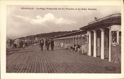 POSTAL Deauville de la VENDIMIA que la playa florecio en los tableros y les Bains los romanos