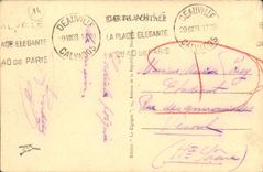 POSTAL Deauville de la VENDIMIA los tableros florecidos de la playa