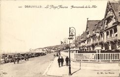 POSTAL Deauville de la VENDIMIA la caminata florecida de la playa del mar