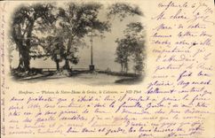 Placa de Honfleur de la POSTAL de la VENDIMIA de Notre Dame de Grace el martirio para Medeah Argelia