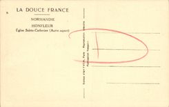 Iglesia co de Honfleur de la POSTAL de la VENDIMIA  Catherine la campana torre