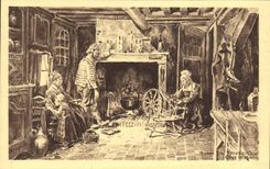 Museo de Honfleur de la POSTAL de la VENDIMIA del viejo hombre en el marinero