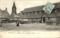 POSTAL Honfleur L iglesia Sainte Catherine y mercado de la VENDIMIA