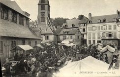 TAPA del mercado de Honfleur de la POSTAL de la VENDIMIA
