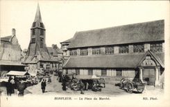 POSTAL Honfleur de la VENDIMIA el lugar del mercado