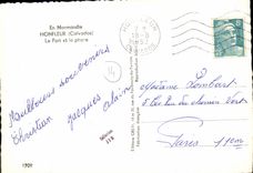 POSTAL MODERNA Honfleur el puerto y los barcos del faro