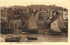 POSTAL Honfleur de la VENDIMIA el puerto y la dimension de los barcos de la tolerancia