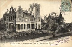 VINTAGE POSTCARD Deauville on Sea Walk of the Beach the Villas Victoria and Elisabeth