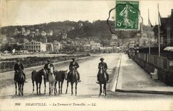 VINTAGE POSTCARD Deauville the Terrace and Trouville Horses