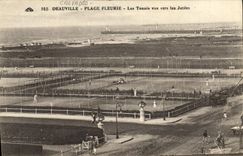 VINTAGE POSTCARD Deauville Flowered Beach Tennis seen towards the Piers
