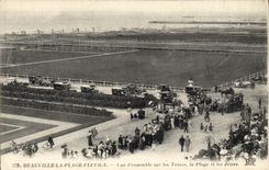 VINTAGE POSTCARD Deauville the Flowered Beach Seen D together on Tennis the Beach and Piers