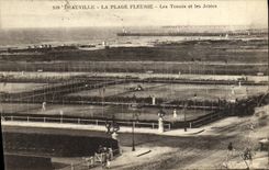 VINTAGE POSTCARD Deauville the Flowered Beach Tennis and Piers