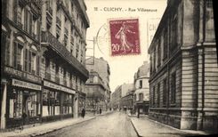 CPA Clichy Rue Villeneuve Imprimerie Grand Cafe de l hotel de ville