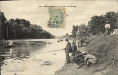 VINTAGE POSTCARD Puteaux a turn of the Seine Fishes Sinning