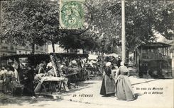 VINTAGE POSTCARD Puteaux a corner of the Market of Defense Tram TOP