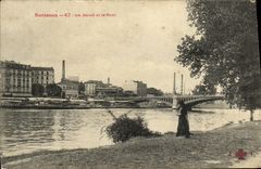 VINTAGE POSTCARD Suresnes the Seine and the bridge