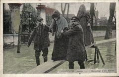 VINTAGE POSTCARD Courbevoie Janier 1910 Rescue D a woman