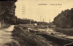 VINTAGE POSTCARD Asnieres Edges of the Seine barges