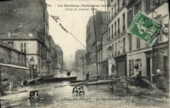 La POSTAL Levallois Perret de la VENDIMIA la calle Fazilleau inunda el enero de 1910