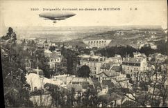 VINTAGE POSTCARD Airship evolving/moving with the top of Meudon Zeppelin