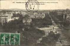 VINTAGE POSTCARD Neuilly sur Seine Round Panorama point and perspective statue of Perronnet of L avenue of Rolls