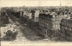 VINTAGE POSTCARD Neuilly sur Seine Panorama towards Paris Perspective of L which occurred of Rolls the statue of Perronnet