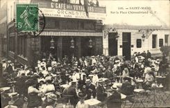 VINTAGE POSTCARD Holy Malo On the Place Chateaubriant Large Coffee of travellers TOP