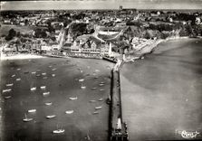 MODERN CARD Cancale View the large pier the port and the street of the port Boats