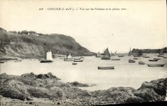 VINTAGE POSTCARD Cancale Seen on Cliffs and the full sea Boats