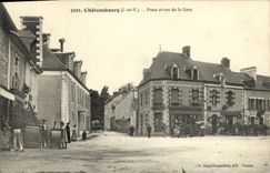 VINTAGE POSTCARD Chateaubourg Places and street of the Station