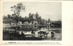 VINTAGE POSTCARD Combourg D After a lithography of Ciceri Cows