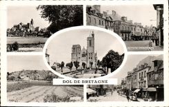 CPM Dol de Bretagne Vue d ensemble de la cathedrale Hotel de ville et la grande rue Cours des Charretiers