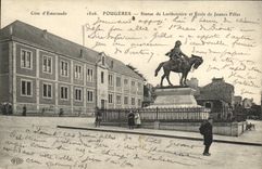 CPA Fougeres Statue de Lariboisiere et Ecole de Jeunes Filles Enfants