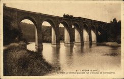 CPA Langon Le train de Rennes passant sur le viaduc de Corbinieres 