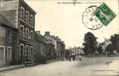 VINTAGE POSTCARD Brittany Montfort Train station and the Public garden
